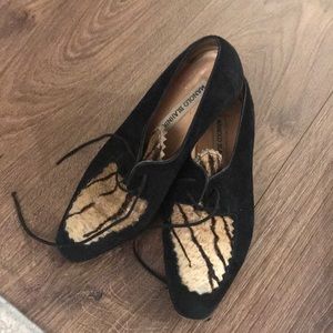 Manolo Blahnik Suede and Fur Flats
